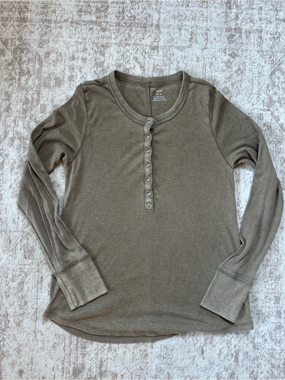 aerie Olive Ribbed Henley Long Sleeve Top